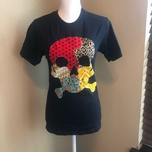 Jerzees short sleeve t- shirt top skull heart black small cotton tee shirt used